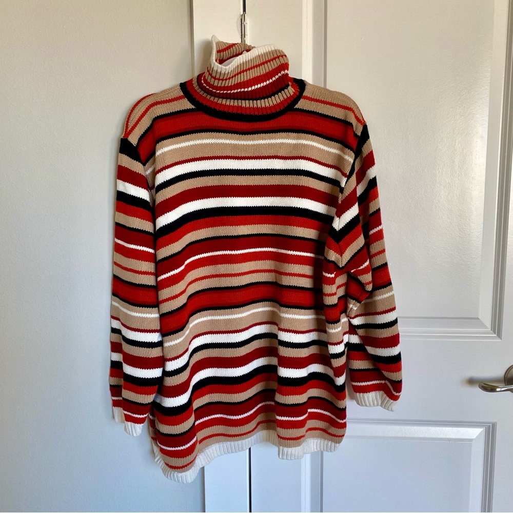Reba Rose Vintage USA Made 100% Acrylic Casual Y2k Striped Turtleneck Sweater